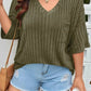 Plus Size V-Neck Ribbed Knit T-Shirt - GiFTiFY