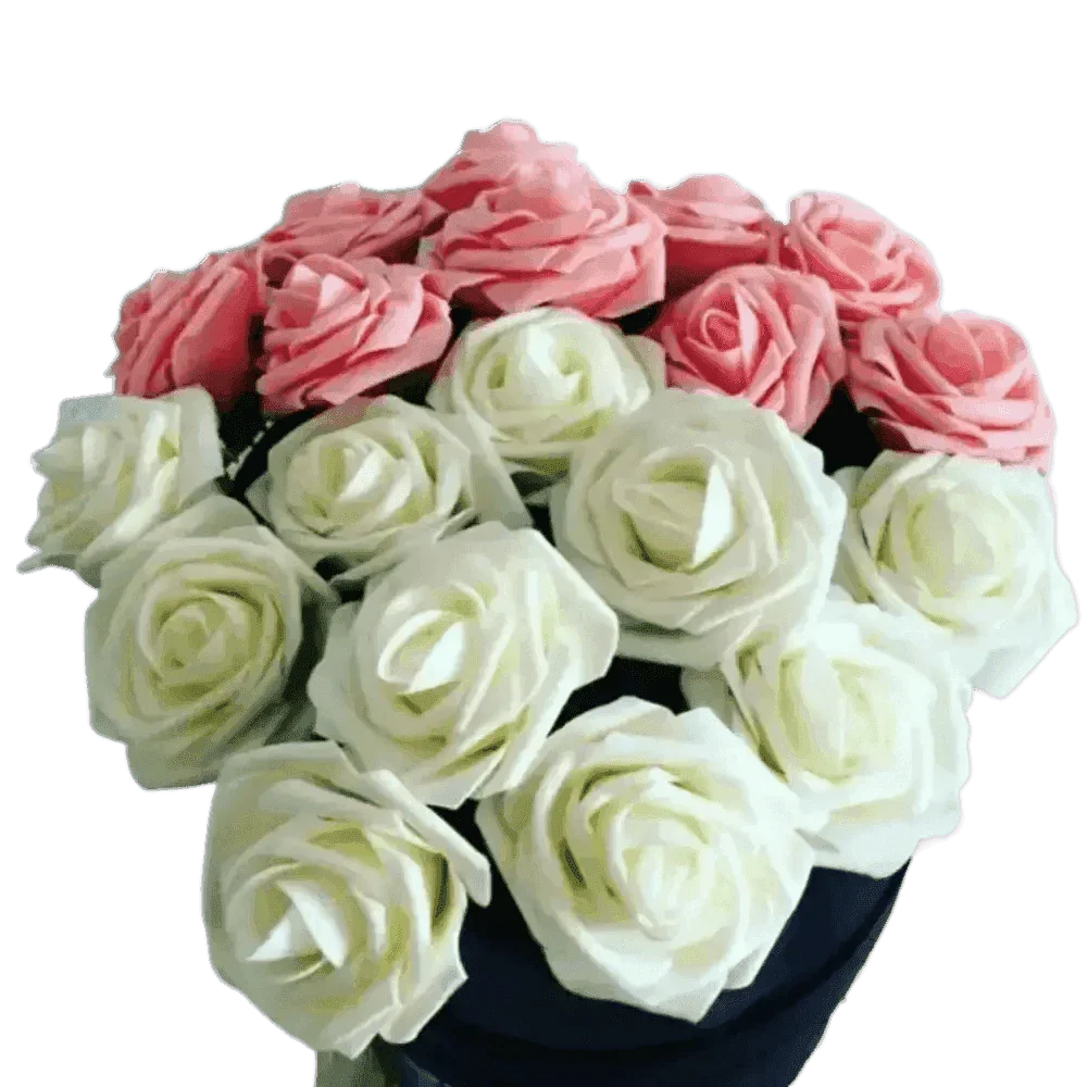 Pink White Foam Rose Flowers Bouquet - GiFTiFY