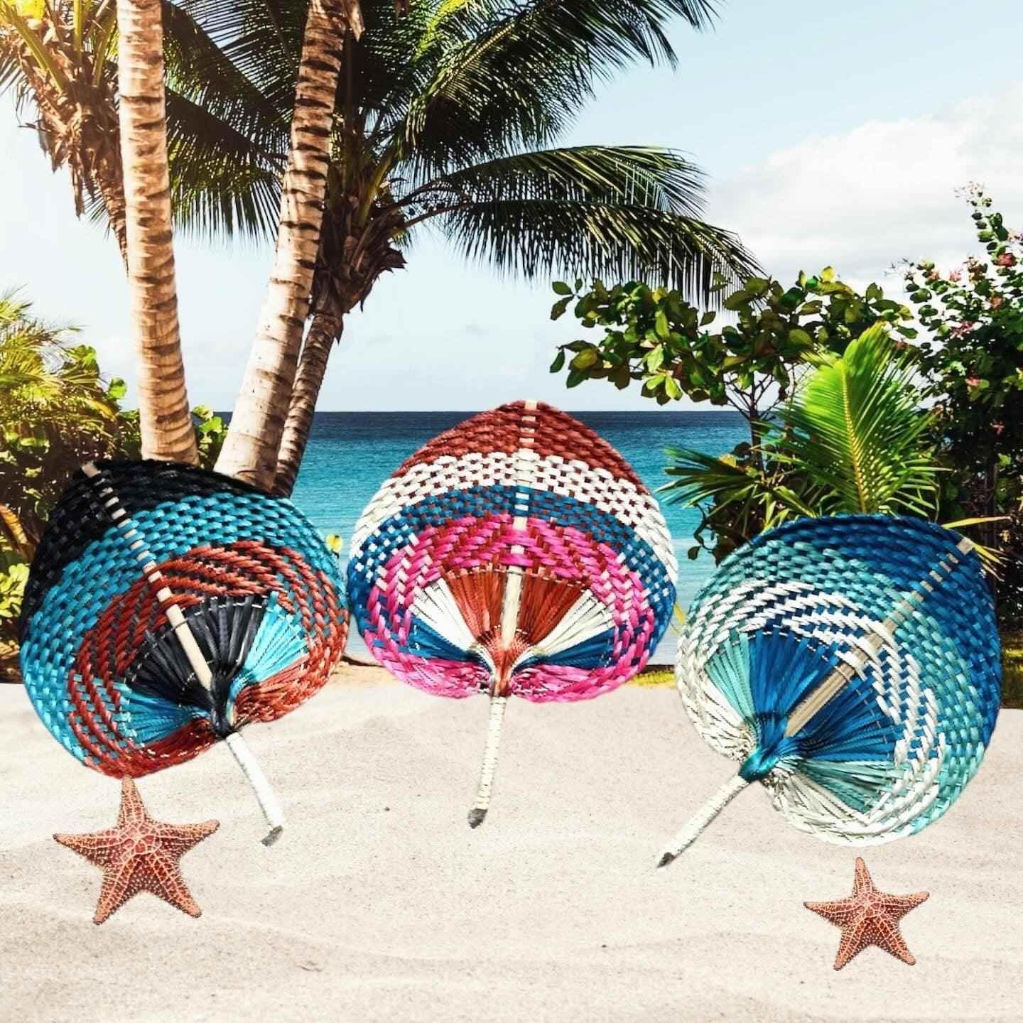 Tricolor Raffia Handmade Fan - GiFTiFY