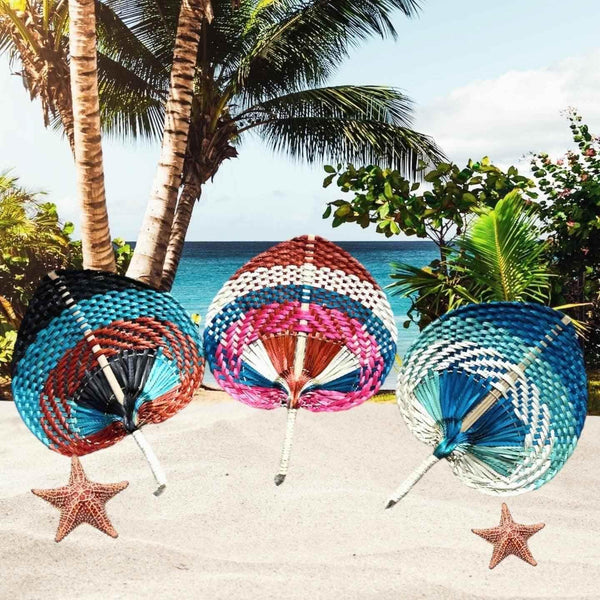 Tricolor Raffia Handmade Fan - GiFTiFY
