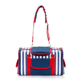 Striped Pet Carrier Bag Canvas Travel Tote with Breathable Mesh - GiFTiFY