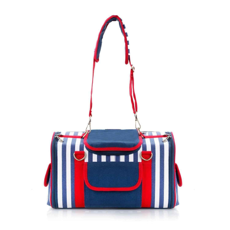 Striped Pet Carrier Bag Canvas Travel Tote with Breathable Mesh - GiFTiFY