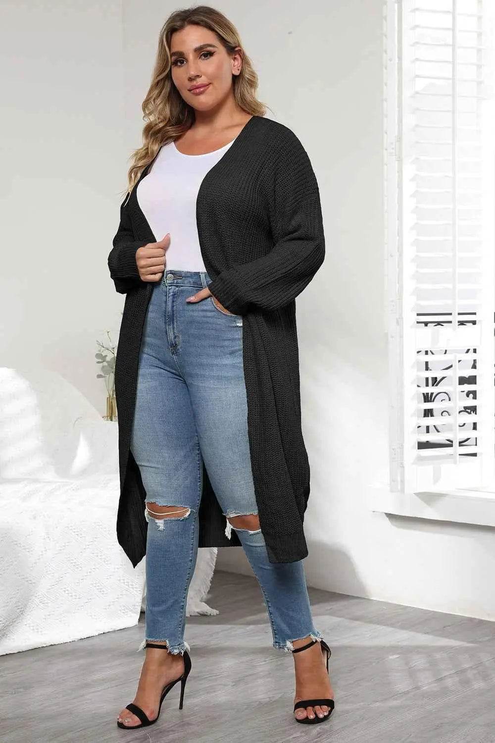 Plus Size Open Front Long Sleeve Cardigan - GiFTiFY