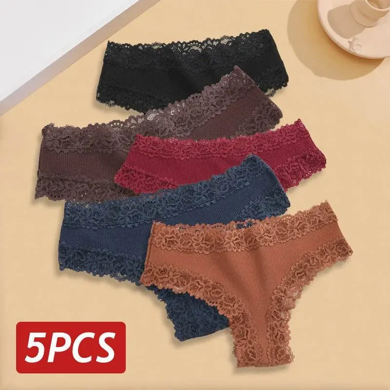 5PCS Lace Cotton Brazilian Panties Lace Cotton Brazilian Panties by Dropshee