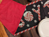 DaDa Bedding Peppermint Joy Red Black Holiday Tapestry Dining Table Runner (12904) - GiFTiFY