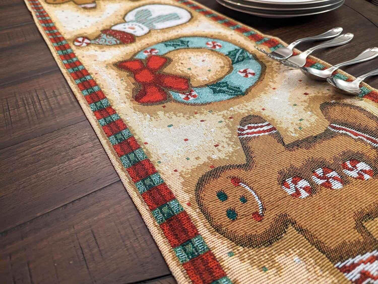 DaDa Bedding Gingerbread Snowman Holiday Woven Tapestry Dining Table Runner (12917) - GiFTiFY
