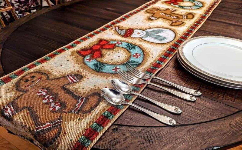 DaDa Bedding Gingerbread Snowman Holiday Woven Tapestry Dining Table Runner (12917) Table Runners by DaDalogy Bedding Collection
