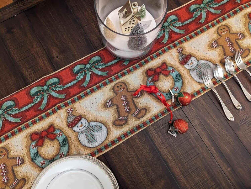 DaDa Bedding Gingerbread Snowman Holiday Woven Tapestry Dining Table Runner (12917) Table Runners by DaDalogy Bedding Collection