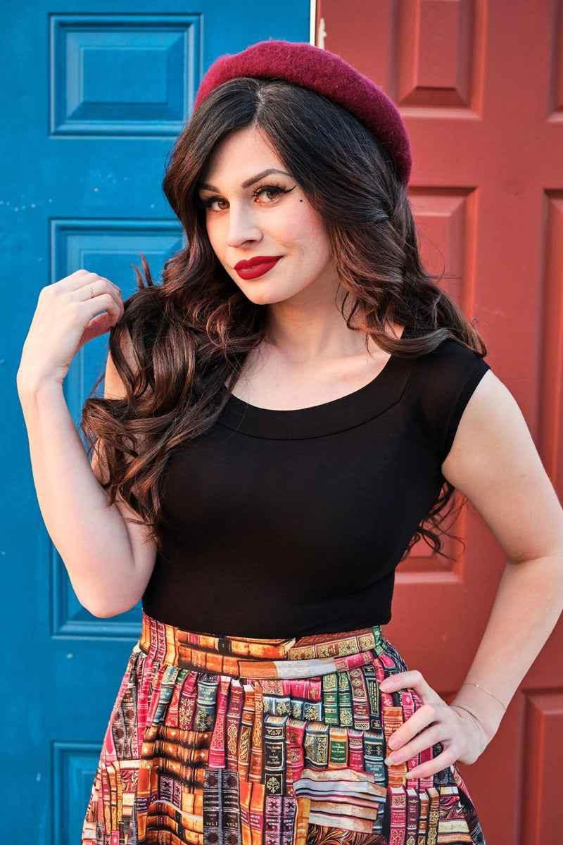 Retro Boat Neck Top in Black - GiFTiFY