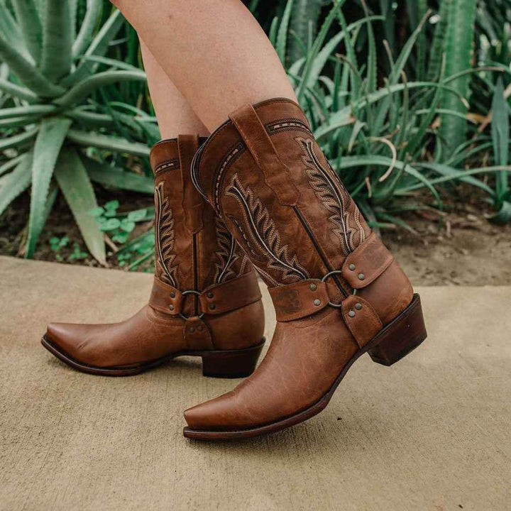 Women's Harness Boots | Brown Leather Harness Boots (M50039) - GiFTiFY