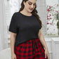 Plus Size Round Neck Tee Shirt and Plaid Shorts Lounge Set - GiFTiFY