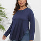 Plus Size Round Neck Long Sleeve Slit T-Shirt - GiFTiFY