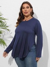Plus Size Round Neck Long Sleeve Slit T-Shirt - GiFTiFY