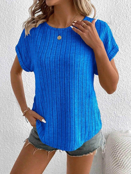 Plus Size Ribbed Texture Short Sleeve T-Shirt - GiFTiFY