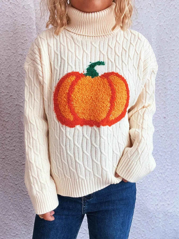 Pumpkin Turtleneck Long Sleeve Sweater - GiFTiFY