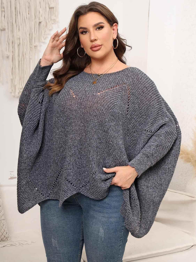 Plus Size Round Neck Batwing Sleeve Sweater - GiFTiFY