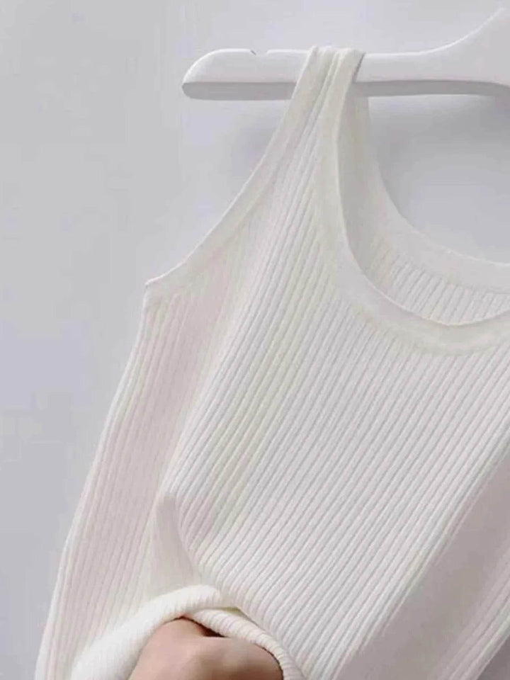 Plus Size Ribbed Knit Scoop Neck Tank Top - GiFTiFY