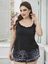 Plus Size Lace Trim Scoop Neck Cami and Printed Shorts Pajama Set - GiFTiFY