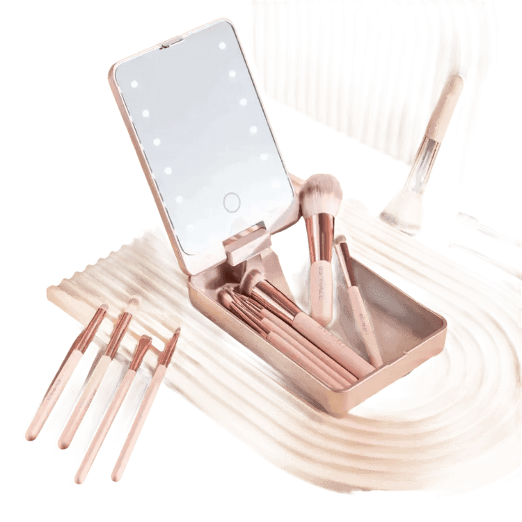 14pcs Travel Makeup Brush Set with LED Light Mirror - GiFTiFY