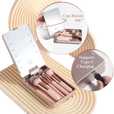 14pcs Travel Makeup Brush Set with LED Light Mirror - GiFTiFY