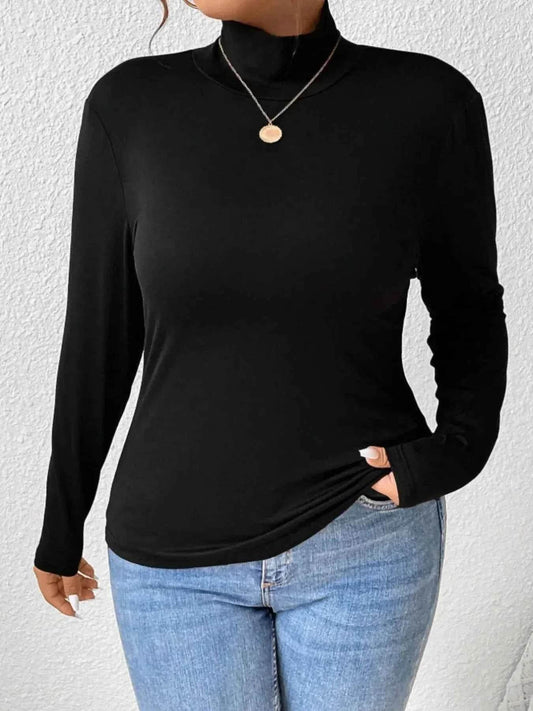 Plus Size Long Sleeve Fitted Turtleneck T-Shirt - GiFTiFY