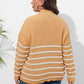 Plus Size Zip-Up Striped Sweater - GiFTiFY