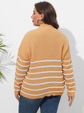 Plus Size Zip-Up Striped Sweater - GiFTiFY