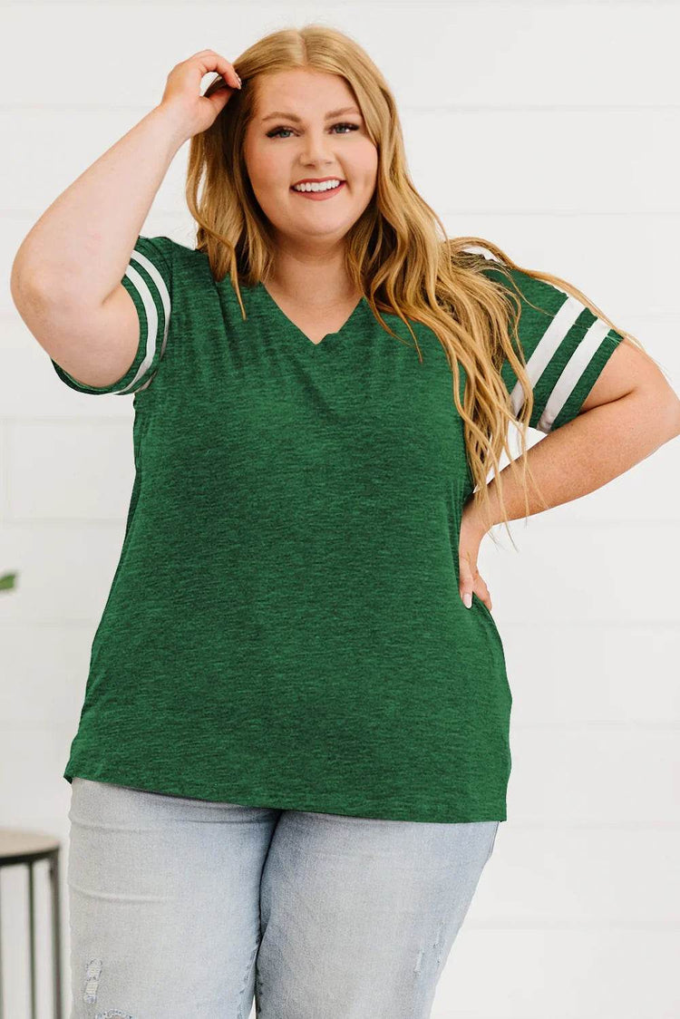 Plus Size Striped V-Neck Tee Shirt - GiFTiFY
