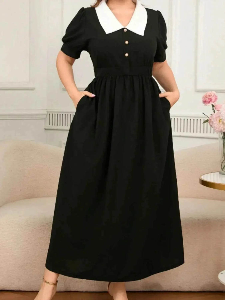 Plus Size Contrast Collar Short Sleeve Dress - GiFTiFY