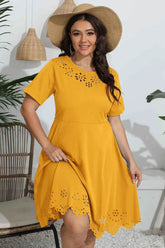 Plus Size Round Neck Openwork Dress - GiFTiFY