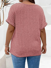 Plus Size Ribbed Half Zip Relaxed Fit T-Shirt - GiFTiFY