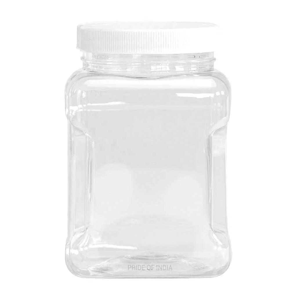 Clear PET Plastic Grip Dry/Liquid Food Storage Jars w/ Caps (Food Grade - BPA Free) - GiFTiFY
