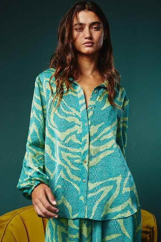 The Alma Multi Print Long Sleeve Shirt Blouse - GiFTiFY