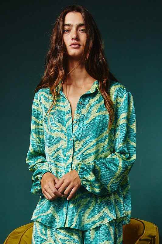 The Alma Multi Print Long Sleeve Shirt Blouse - GiFTiFY