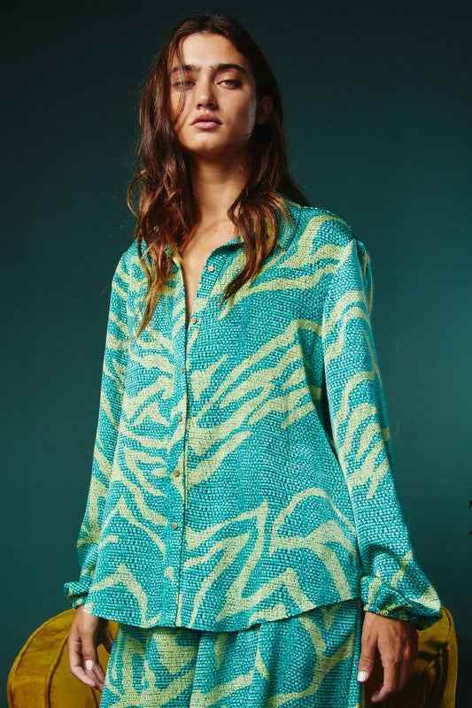The Alma Multi Print Long Sleeve Shirt Blouse - GiFTiFY
