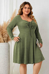 Honey Plus Size Sweetheart Neck Long Sleeve Ribbed Dress - GiFTiFY