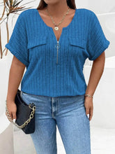 Plus Size Ribbed Half Zip Relaxed Fit T-Shirt - GiFTiFY
