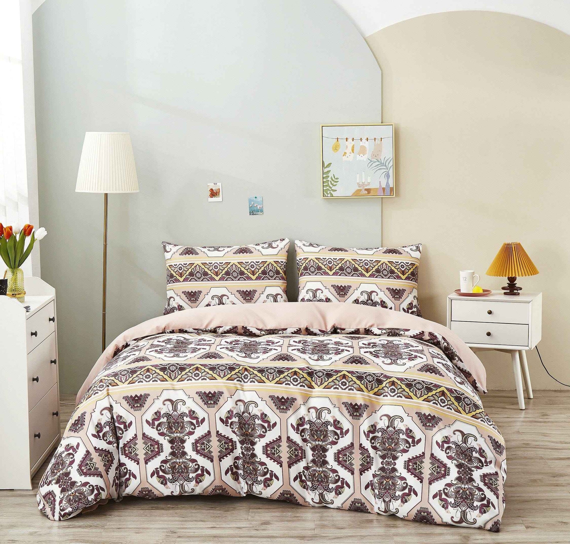 DaDa Bedding Majestic Oriental Kilim Duvet Cover - w/ Pillow Cases Royal Persian Traditional Design Intricate Ornate Ornament Print
