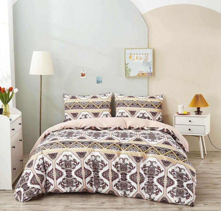 DaDa Bedding Majestic Oriental Kilim Duvet Cover - w/ Pillow Cases Royal Persian Traditional Design Intricate Ornate Ornament Print - GiFTiFY