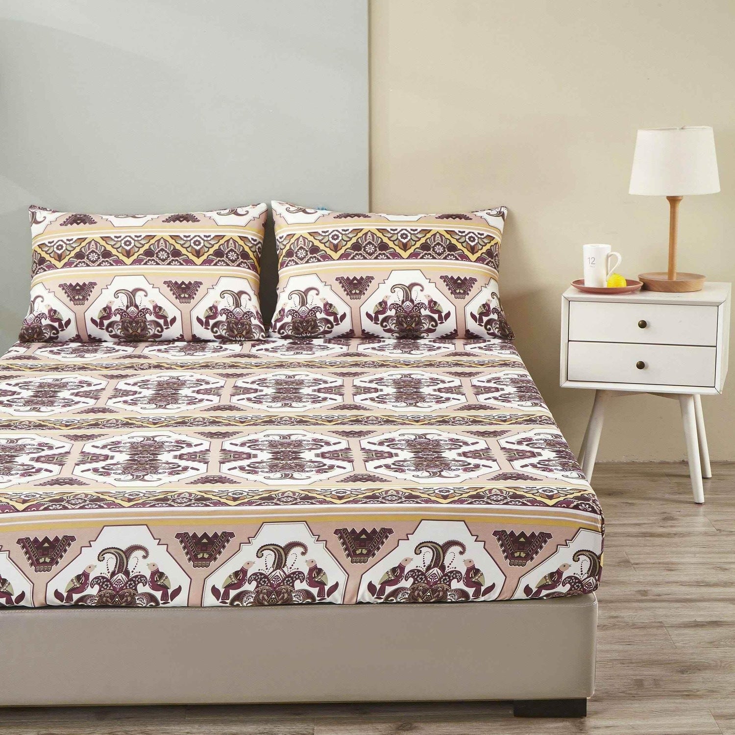 DaDa Bedding Majestic Oriental Kilim Fitted Sheet - w/ Pillow Cases Royal Persian Traditional Design Intricate Ornate Ornament Print - GiFTiFY