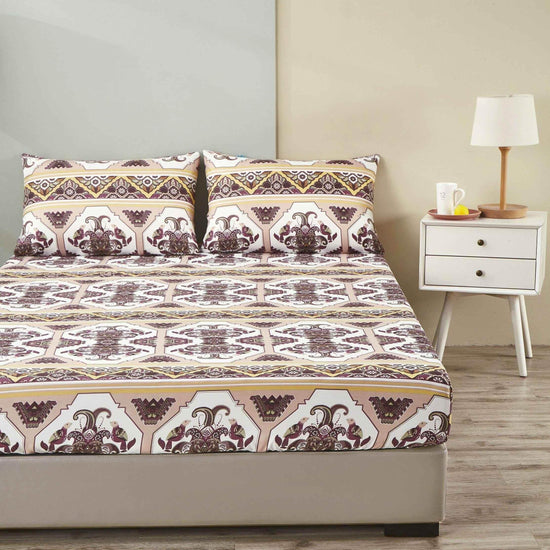 DaDa Bedding Majestic Oriental Kilim Fitted Sheet - w/ Pillow Cases Royal Persian Traditional Design Intricate Ornate Ornament Print - GiFTiFY