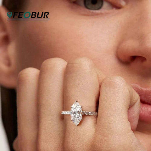 FEOBUR 2CT Marquise Moissanite Ring