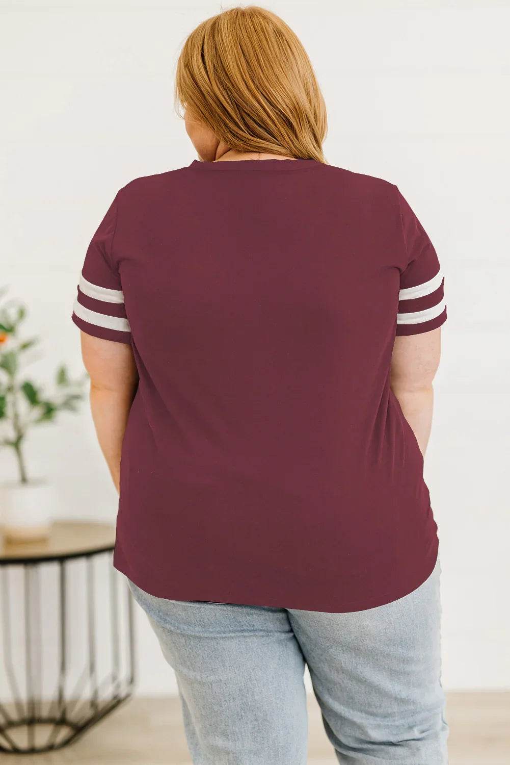 Plus Size Striped V-Neck Tee Shirt - GiFTiFY