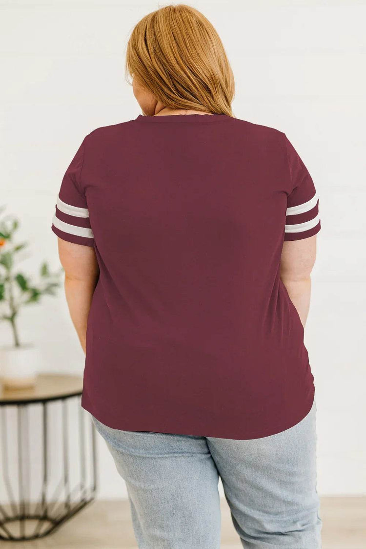 Plus Size Striped V-Neck Tee Shirt - GiFTiFY