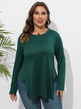 Plus Size Round Neck Long Sleeve Slit T-Shirt - GiFTiFY