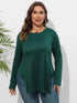 Plus Size Round Neck Long Sleeve Slit T-Shirt - GiFTiFY