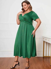 Honey Plus Size Short Sleeve Surplice Neck Midi Dress - GiFTiFY