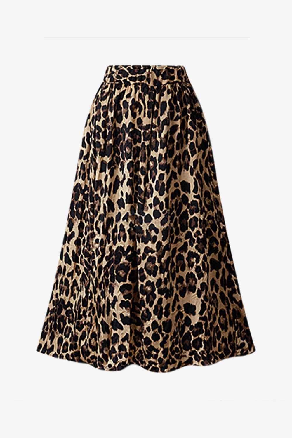 Plus Size Leopard Elastic Waist Midi Skirt - GiFTiFY