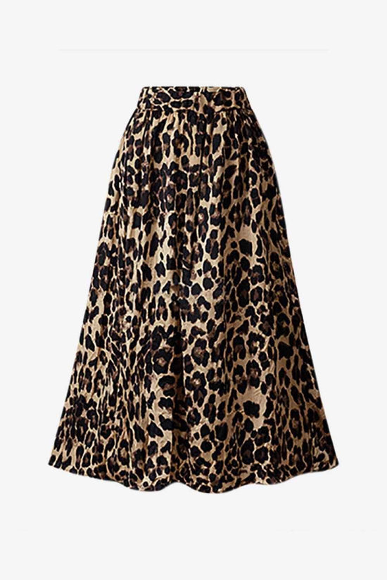 Plus Size Leopard Elastic Waist Midi Skirt - GiFTiFY