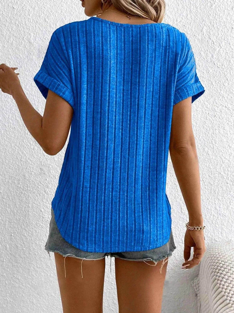 Plus Size Ribbed Texture Short Sleeve T-Shirt - GiFTiFY